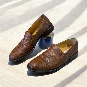 Mezlan Sonoma Brown Woven Leather Slip On Dress Shoes Men’s Size 12